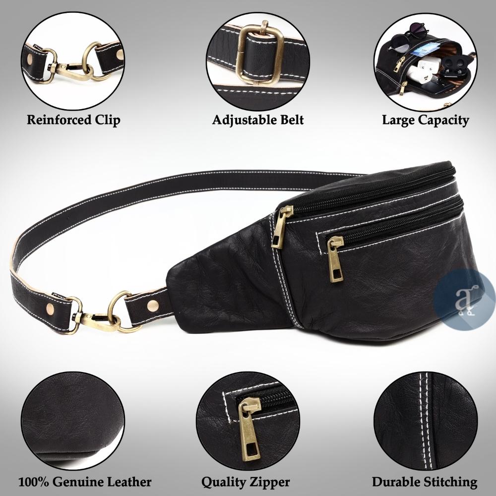 Black Leather Fanny Pack Details