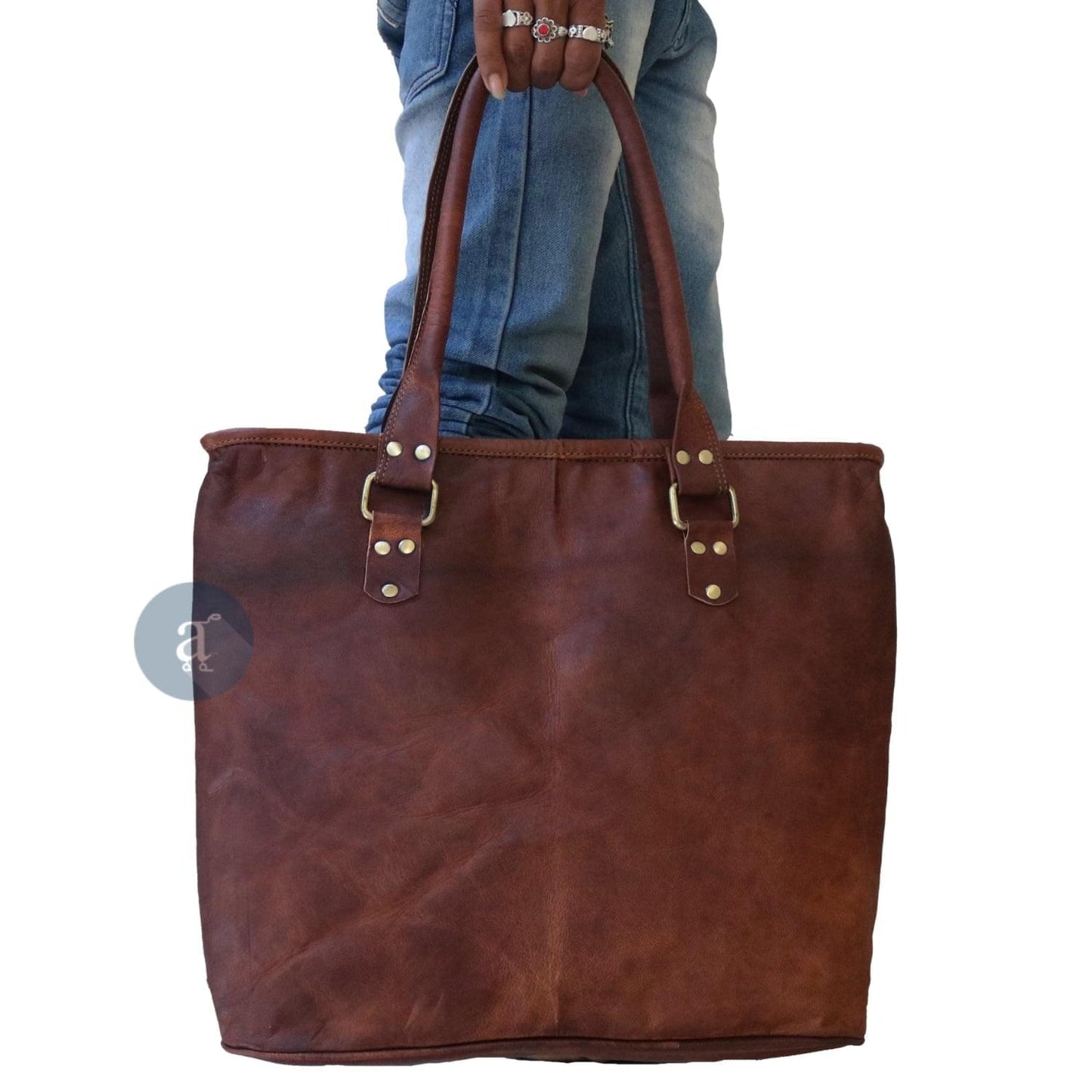 Women Carrying Brown Tote from Handles